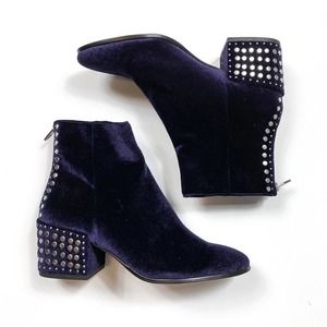 Dolce Vita Velvet Stud Embellished Ankle Boot Blue Size 6